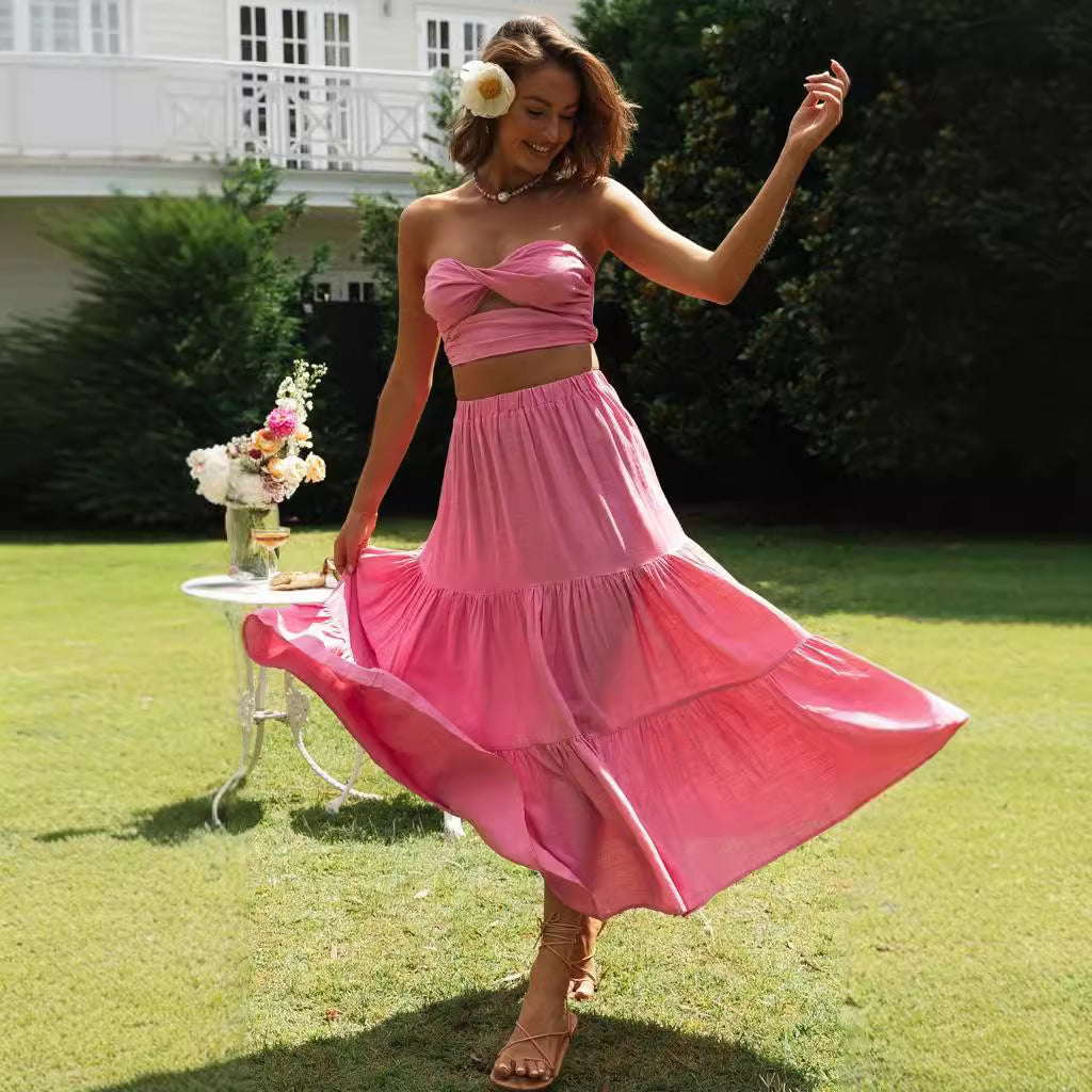 Damen Zweiteiliges Set aus Crop-Top und Maxirock mit luftiger Silhouette Drune