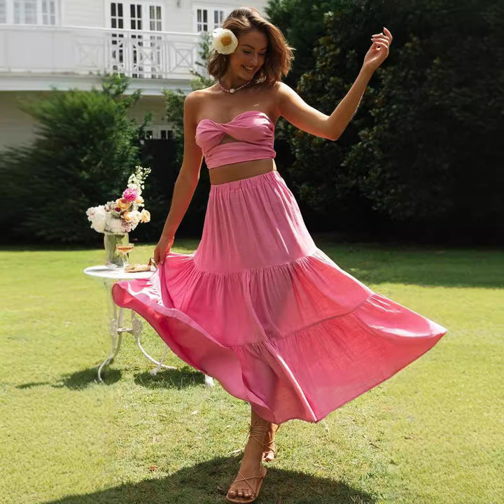 Damen Zweiteiliges Set aus Crop-Top und Maxirock mit luftiger Silhouette Drune