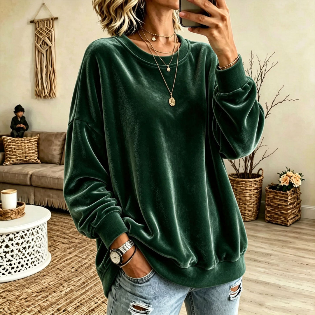 Damen Oversize-Samtpullover mit weitem Schnitt und geripptem Saum Drune