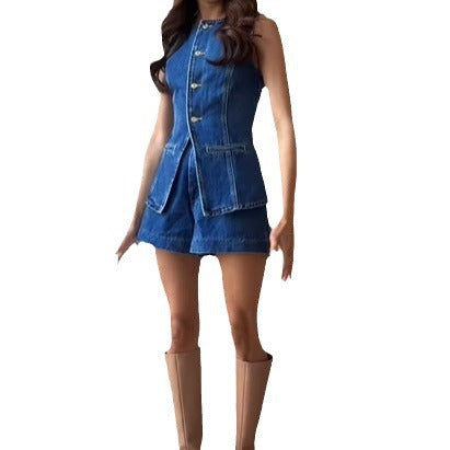 Damen Denim Overall mit schickem Schnitt und Knopfdetails Drune