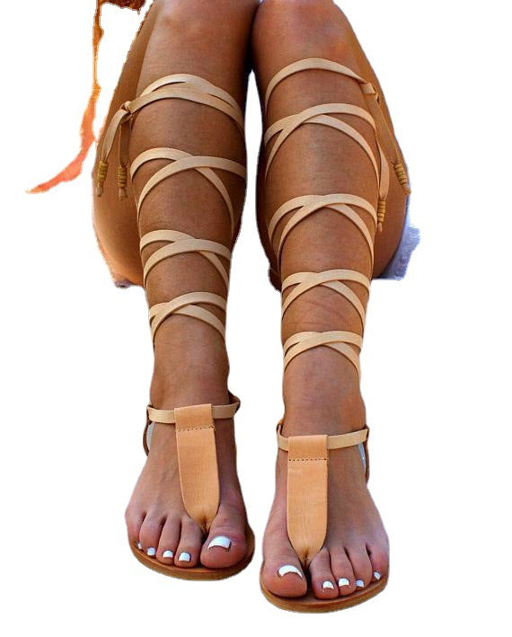 Damen Gladiator-Sandalen mit gekreuzten Riemen und verstellbarem Knöchelverschluss Drune
