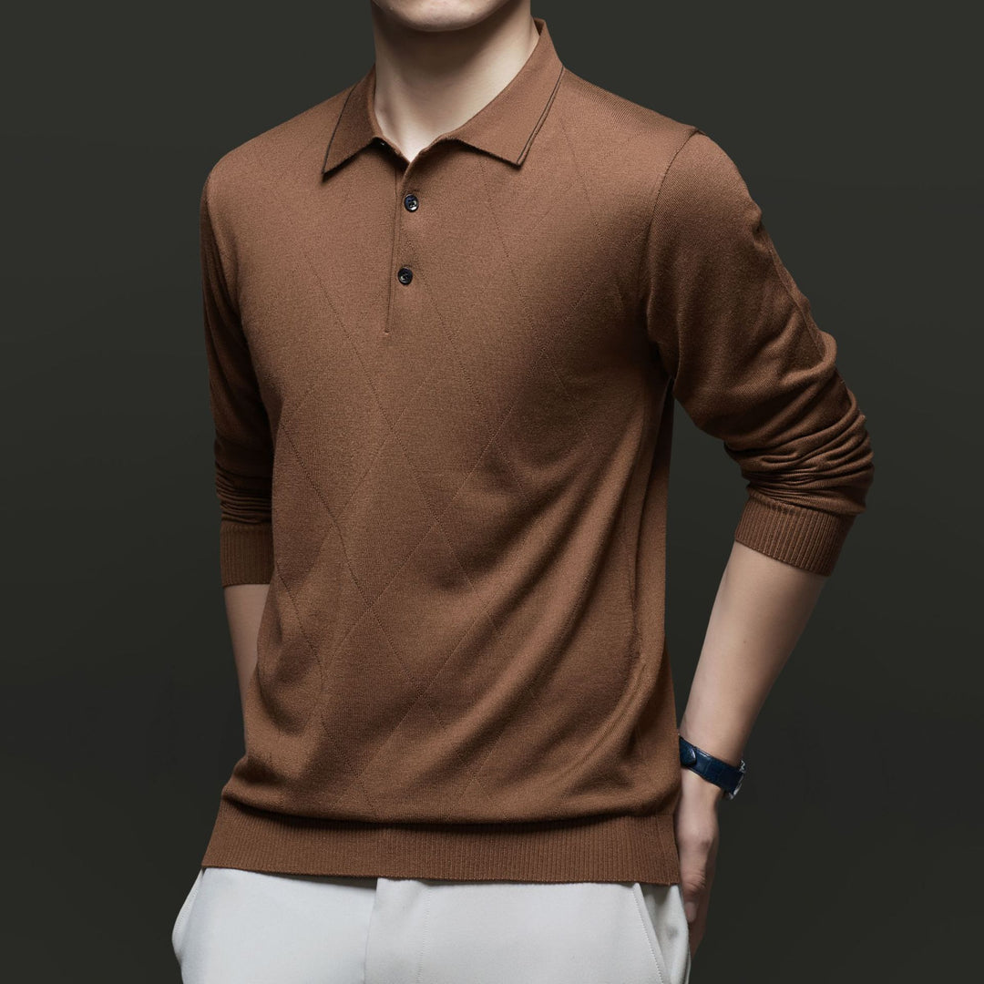 Herren Langarm-Polohemd mit stilvollem Strukturdesign und hochwertigem Kragen Drune