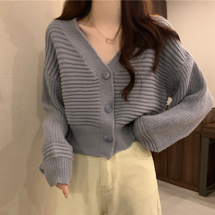 Damen Modischer Strickcardigan mit V-Ausschnitt Drune