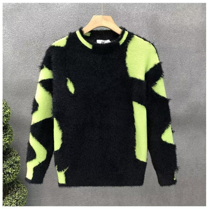 Unisex Flauschiger Oversize-Strickpullover mit abstraktem Destroy-Detail und Strukturmix Drune