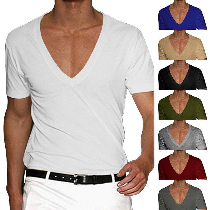 Herren nan tailliertes Kurzarmshirt mit tiefem V-Ausschnitt aus weichem Baumwoll-Modalmix Drune