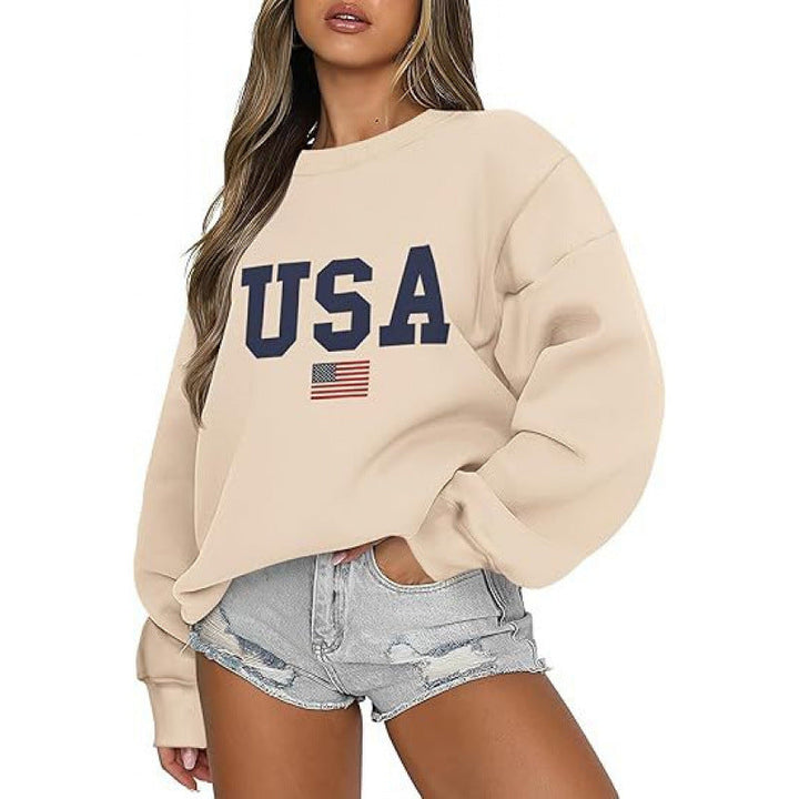 Damen Sweatshirt mit modernem USA-Statement und gemütlicher Passform Drune