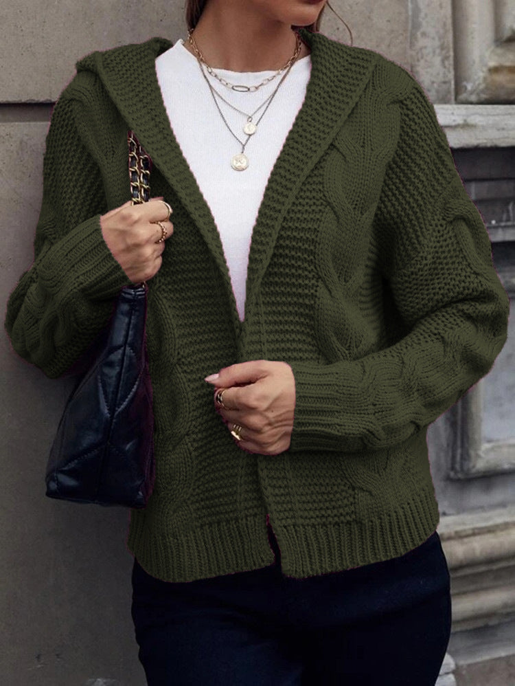Damen Grobstrickjacke mit Kapuze und Zopfmuster Drune