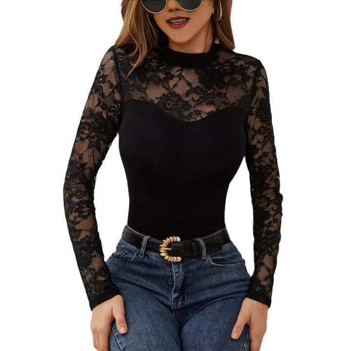 Damen Elegantes Longsleeve-Oberteil mit romantischer Spitze Drune