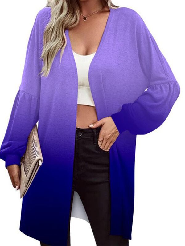 Damen Leichter Offener Longcardigan mit Federmotiv und Oversize-Ärmeln Drune