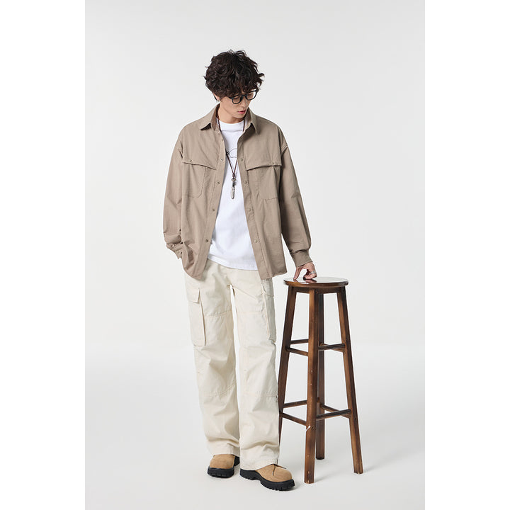 Unisex Weit geschnittene Hemdjacke im Utility‑Stil mit Druckknopfleiste Drune