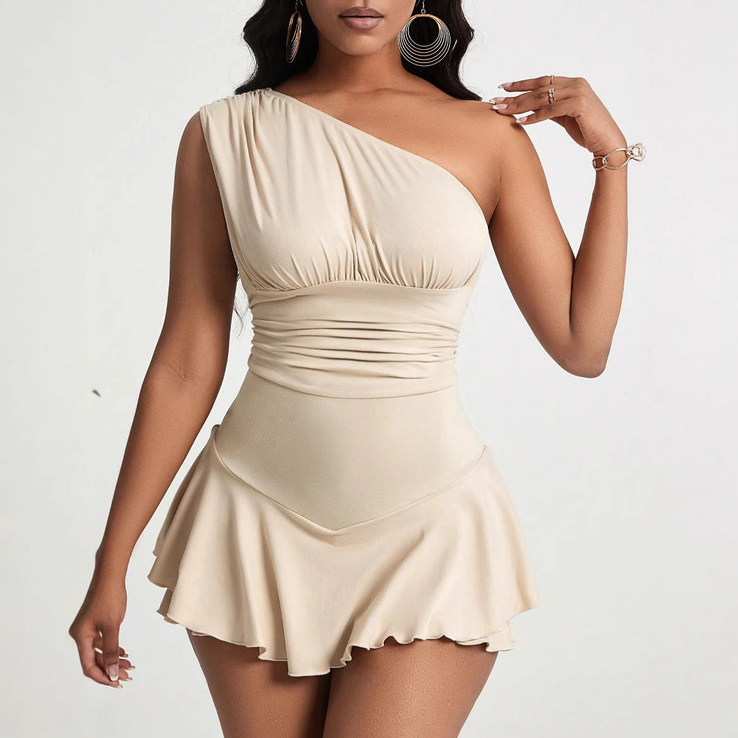 Damen asymmetrisches Minikleid mit weichem Material und elegantem Drapierungsdesign Drune
