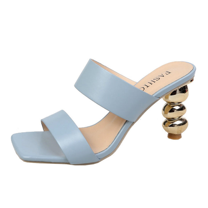 Damen Elegante Sandalen mit geschwungenem Absatz und doppeltem Riemen Drune