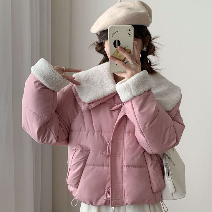 Damen Kuschelige Daunenjacke mit abnehmbarem Teddykragen Drune