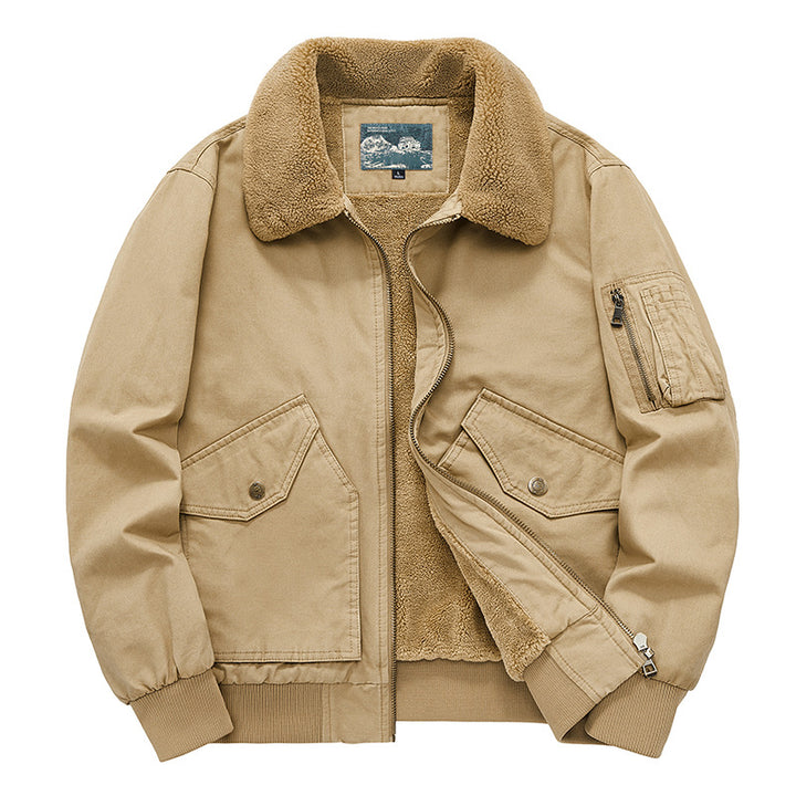 Men's  sherpa-lined cotton canvas aviator jacket with zip sleeve pocket Drune