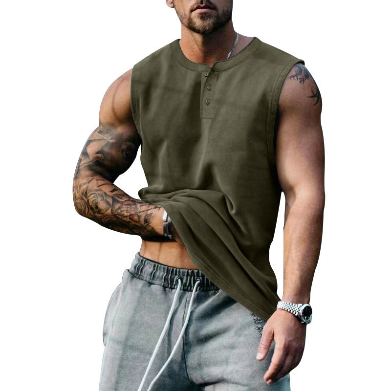 Herren ärmelloses Henley-Shirt mit Knopfleiste und weichem Baumwollmix Drune