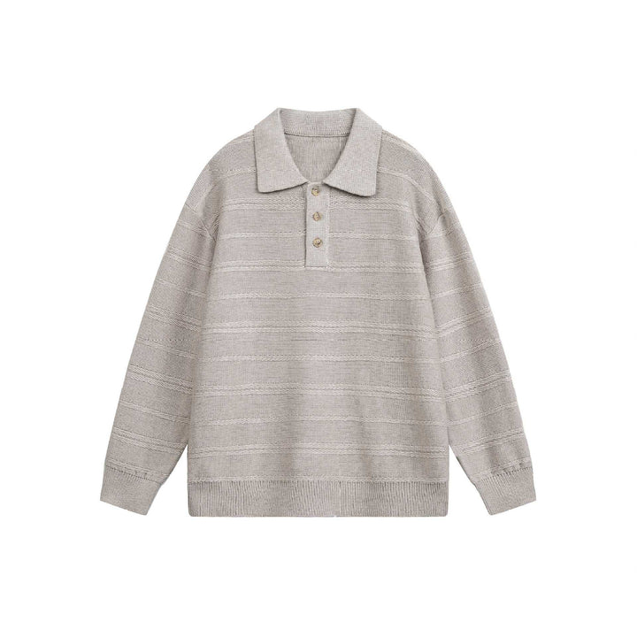 Unisex Strick-Polo mit Strukturstreifen und drei-Knopf-Leiste Drune