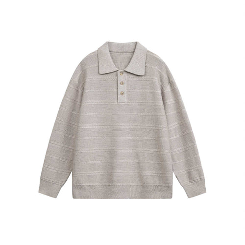 Unisex Strick-Polo mit Strukturstreifen und drei-Knopf-Leiste Drune