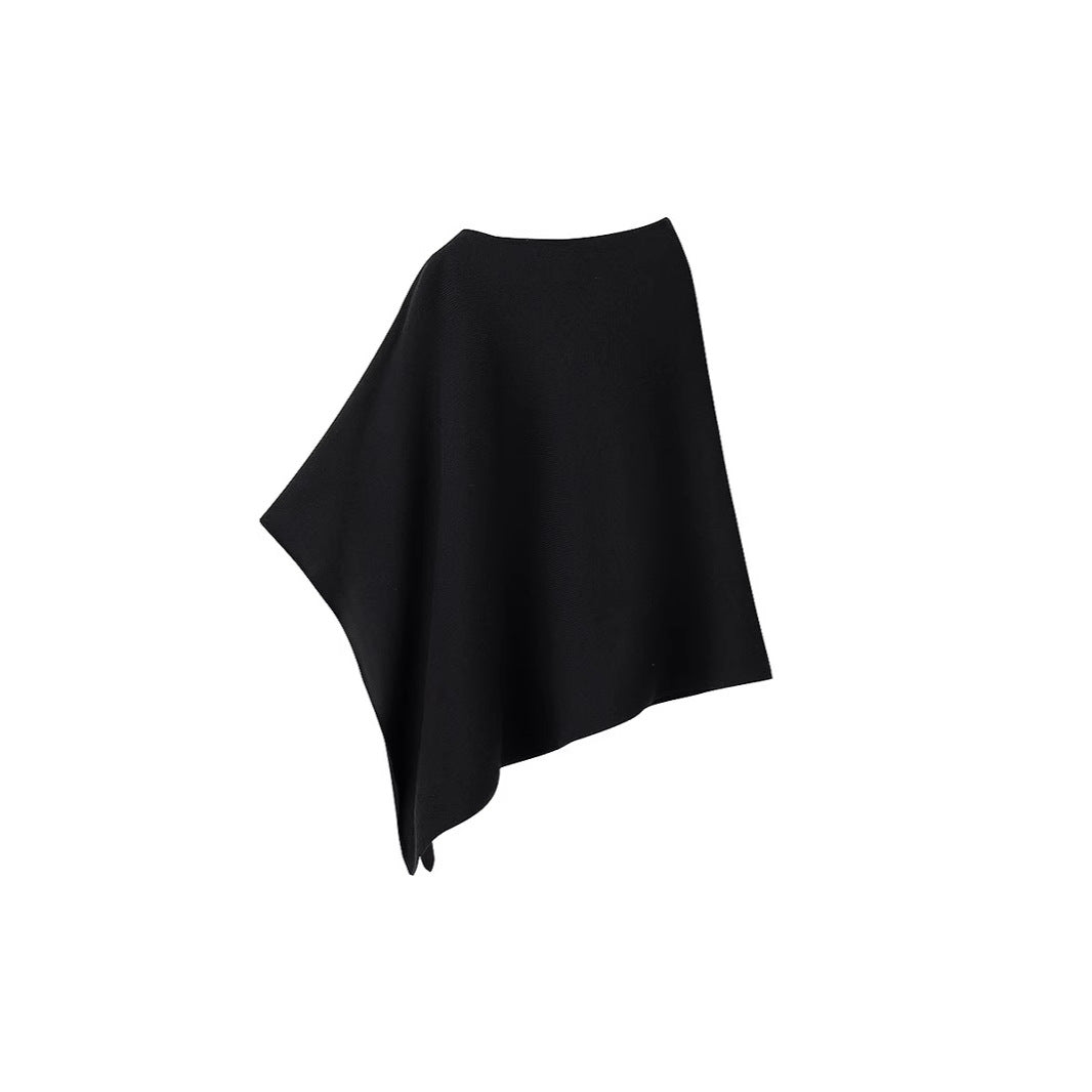 Damen Asymmetrischer Feinstrick-Poncho mit Rundhalsausschnitt Drune