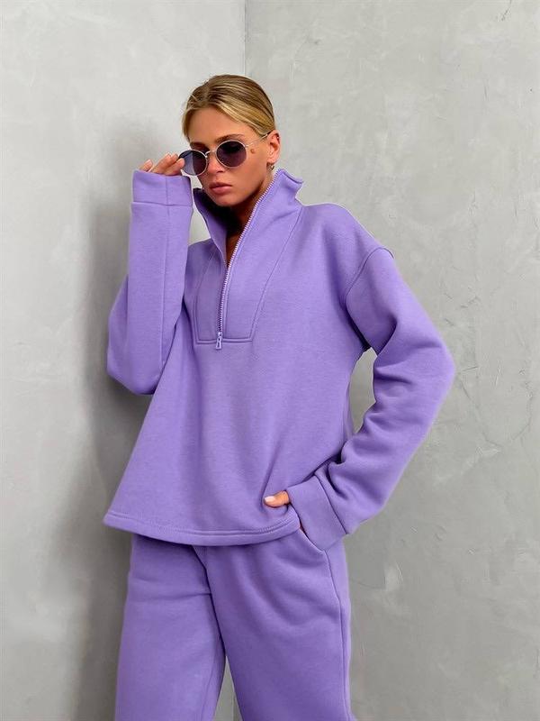 Damen Oversize-Halbzip-Lounge-Set aus schwerem French-Terry mit hohem Stehkragen Drune