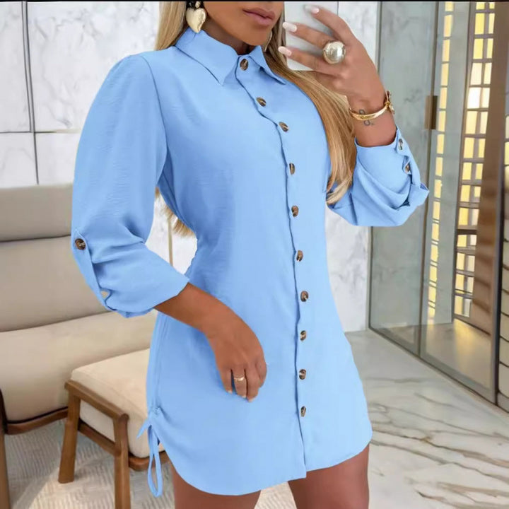 Damen Knopfhemd Kleid im femininen Schnitt mit Rüschendetails Drune