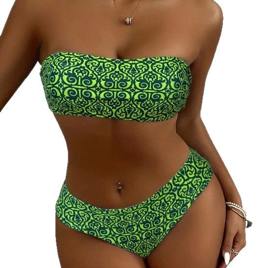 Damen Bandeau-Bikini mit elegantem Muster Drune