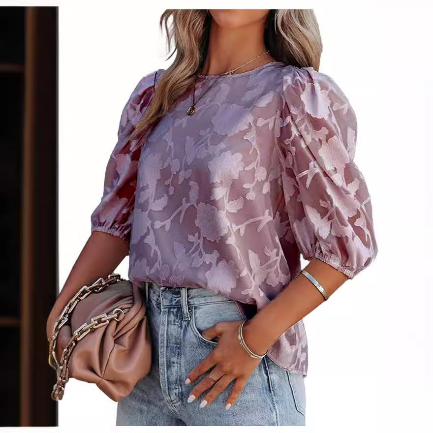 Damen Blumenbestickte Bluse Drune