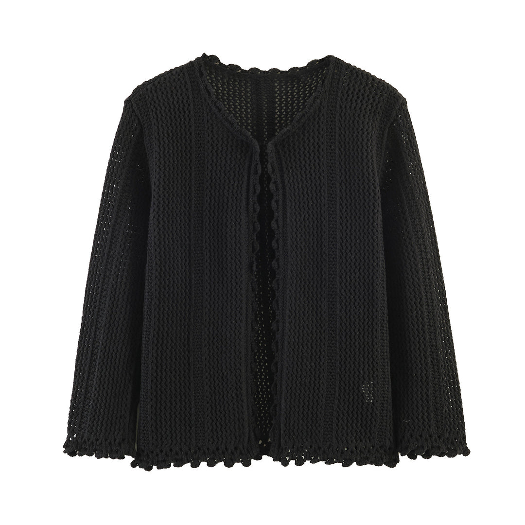 Damen Offener Häkel-Cardigan mit V-Ausschnitt und Wellenkante Drune