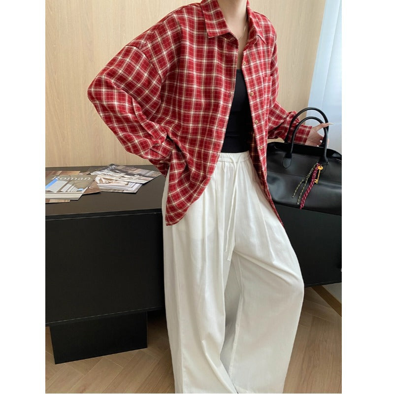 Damen lässige Karobluse mit oversized Schnitt und feinen Details Drune