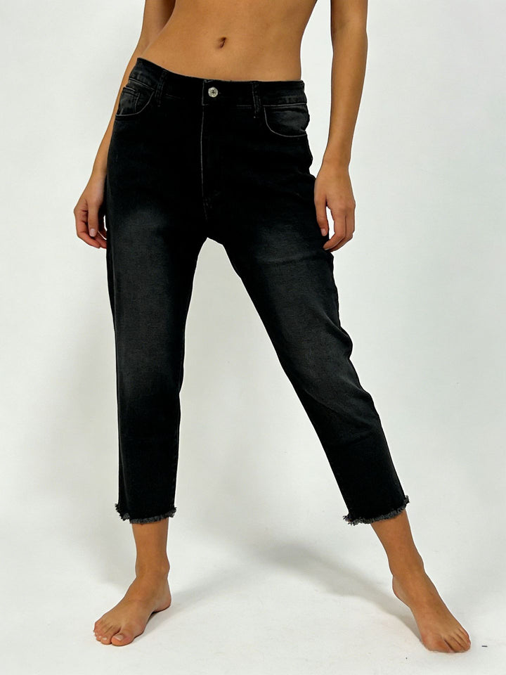 Damen nan schmale knöchellange Jeans mit rohem Fransenabschluss und mittelhoher Taille Drune