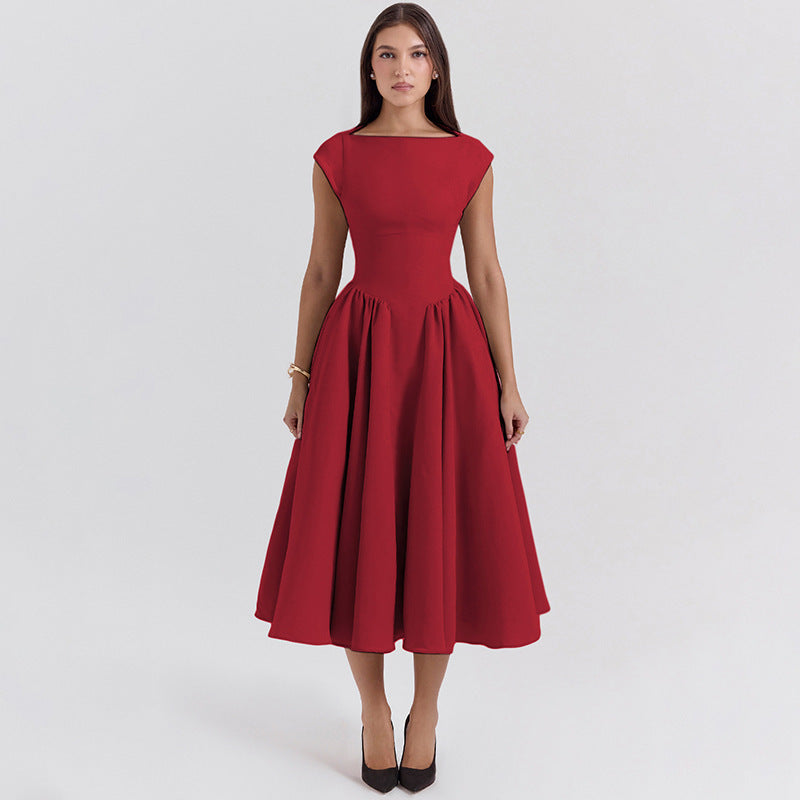 Damen Midi-Kleid mit elegantem A-Linien Schnitt und schickem Quadrat-Ausschnitt Drune