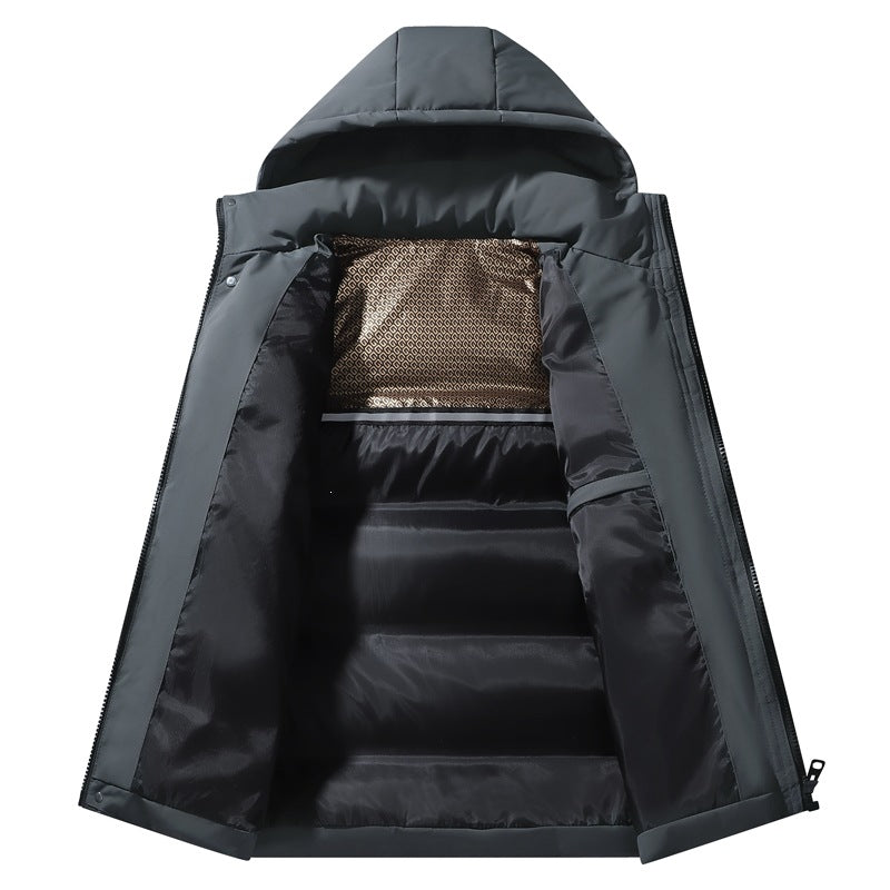 Herren Wattierte Kapuzen‑Thermo‑Steppjacke mit winddichter Hülle & versteckter Druckknopfblende Drune