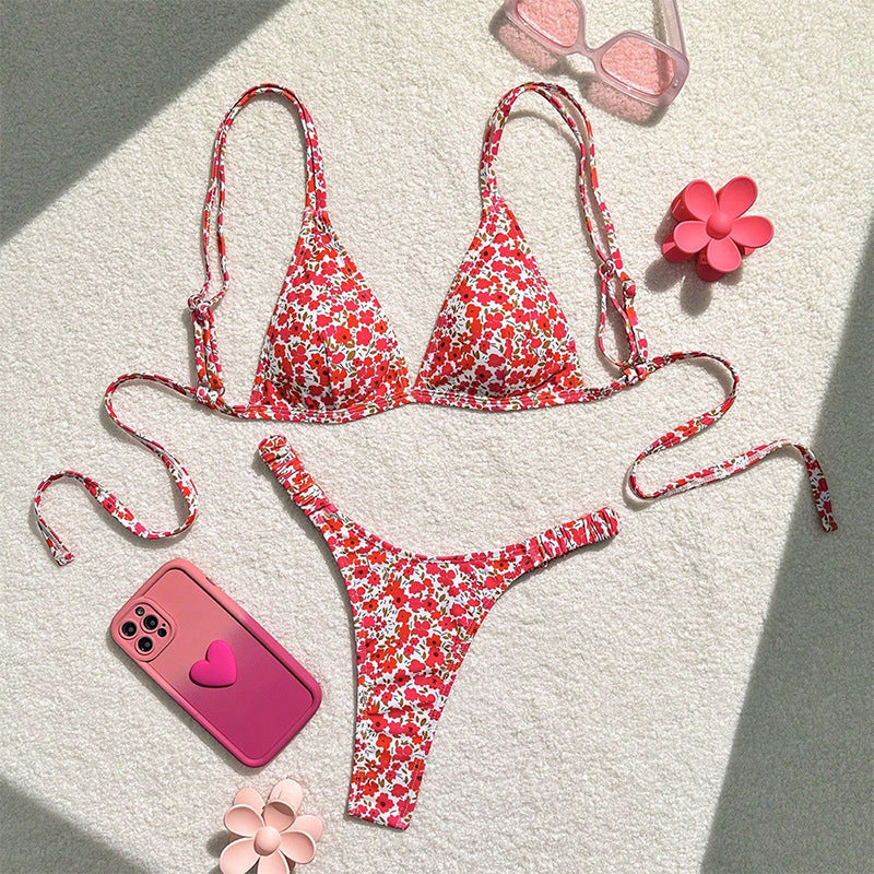Damen Triangel-Bikini mit verstellbaren Trägern und floralen Mustern Drune