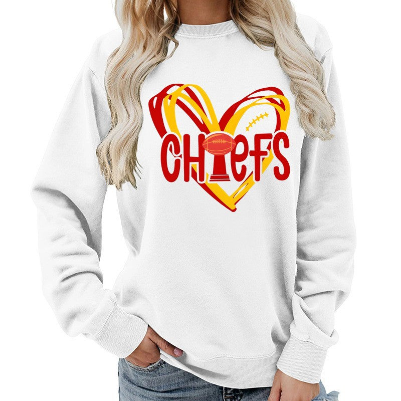 Damen Sweatshirt mit Herzmotiv und kreativen Sportgrafiken Drune