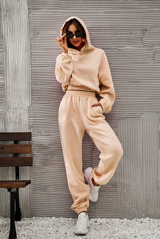 Damen bequeme Sweatpants mit Kapuze und Raffung Drune