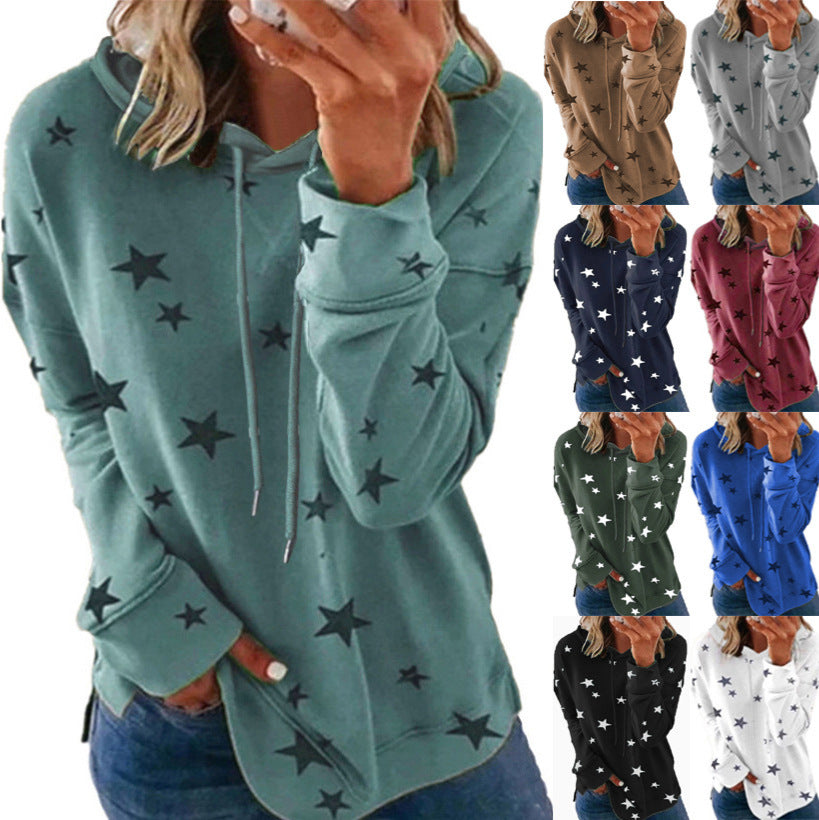 Damen Oversize-Kapuzenpullover aus weichem Baumwollmix mit Sternenprint Drune