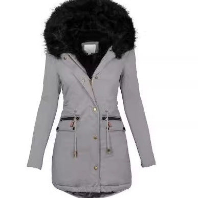 Damen Slim-Fit Thermo-Parka mit voluminöser Kunstfellkapuze und Tunnelzug Drune