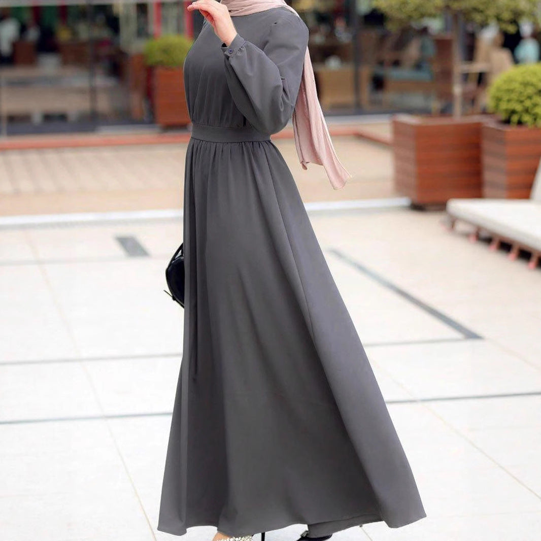 Damen Maxikleid mit elastischem Taillenbund und langen Ärmeln Drune