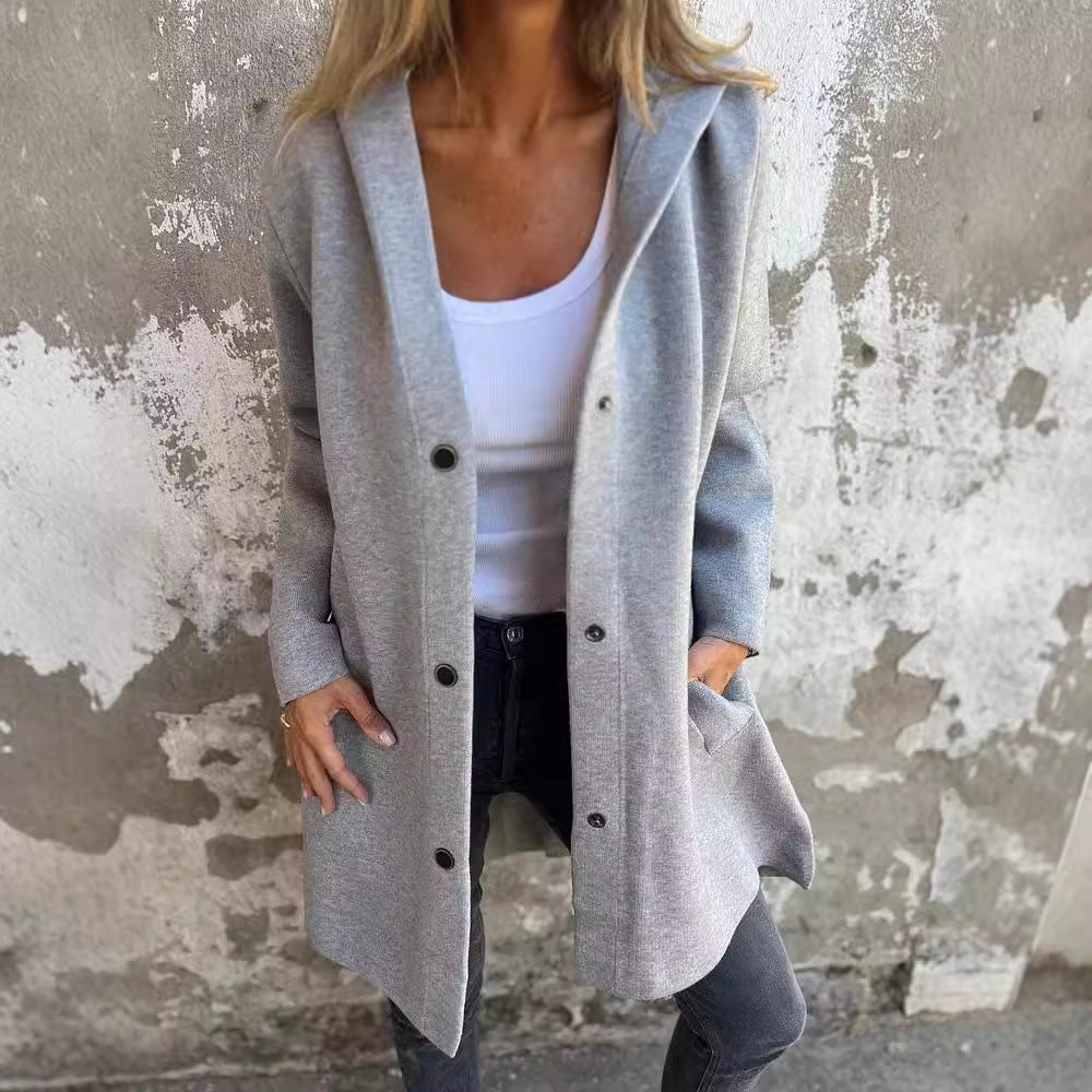 Damen Kapuzen‑Mantel mit Druckknöpfen und Oversize‑Silhouette Drune