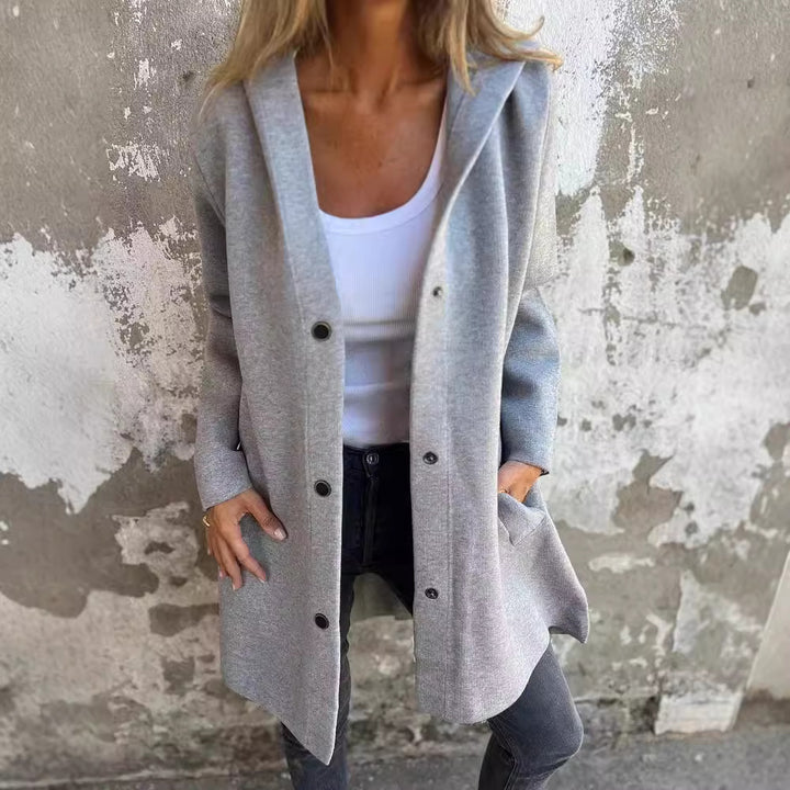 Damen Kapuzen‑Mantel mit Druckknöpfen und Oversize‑Silhouette Drune