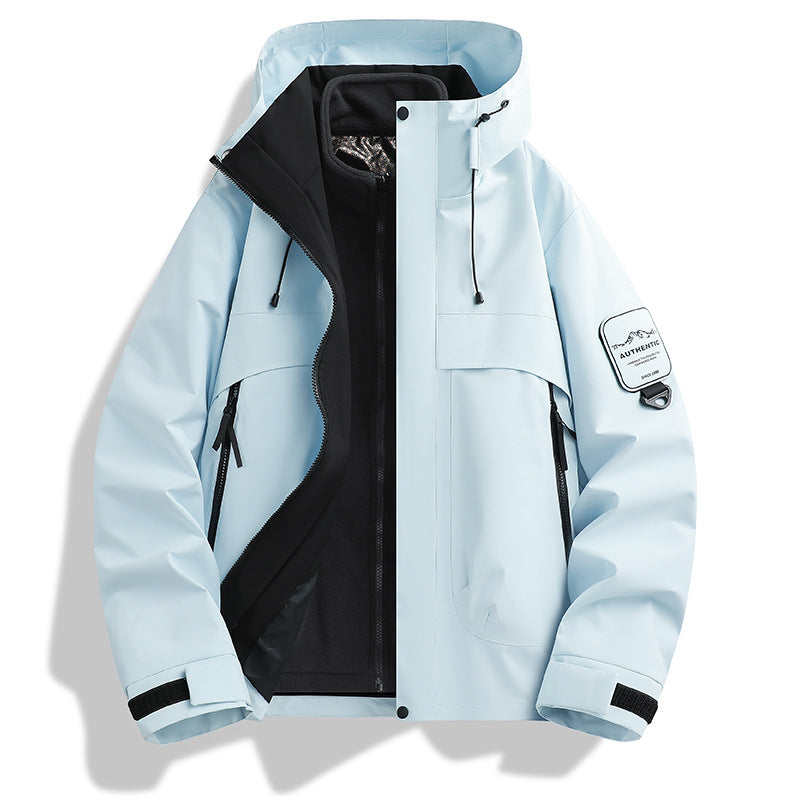 Herren modulare wasserdichte Outdoorjacke mit abnehmbarer Fleece-Innenjacke und verstellbarer Kapuze Drune