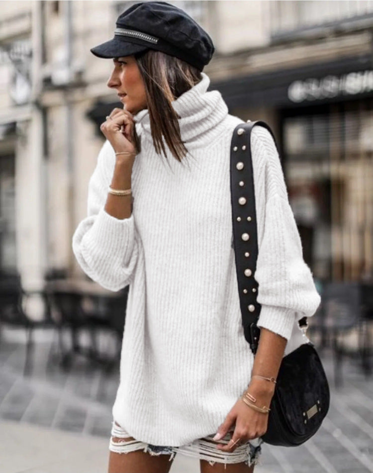 Damen Grobstrickpullover mit hohem Kragen und eleganten Knopfdetails Drune