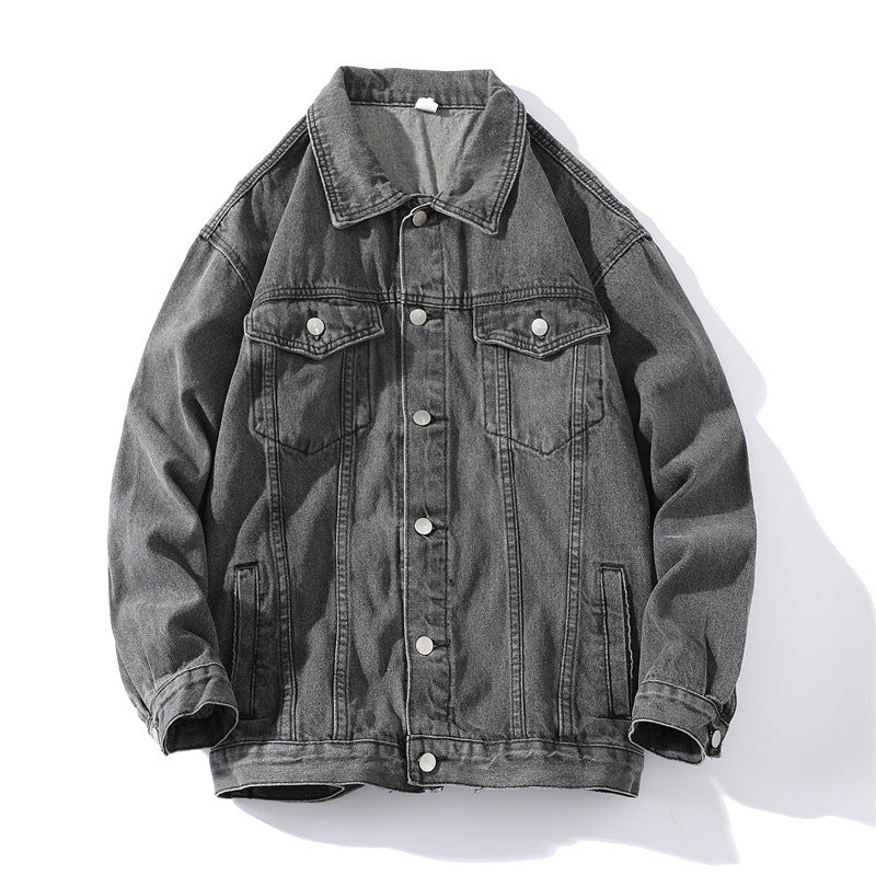 Unisex Oversize-Jeansjacke aus robustem Denim mit Druckknopfleiste Drune