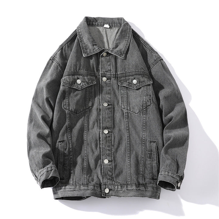 Unisex Oversize-Jeansjacke aus robustem Denim mit Druckknopfleiste Drune