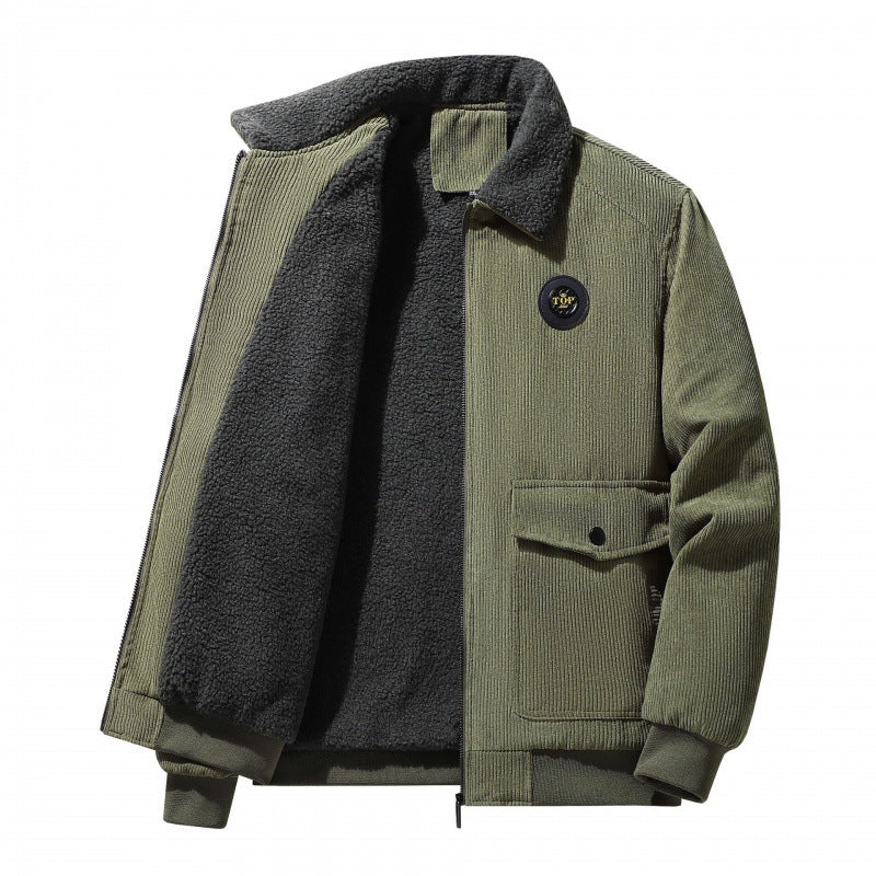 Herren nan Cordjacke im Bomberstil mit Teddykragen, aufgesetzten Klappentaschen und geripptem Saum Drune