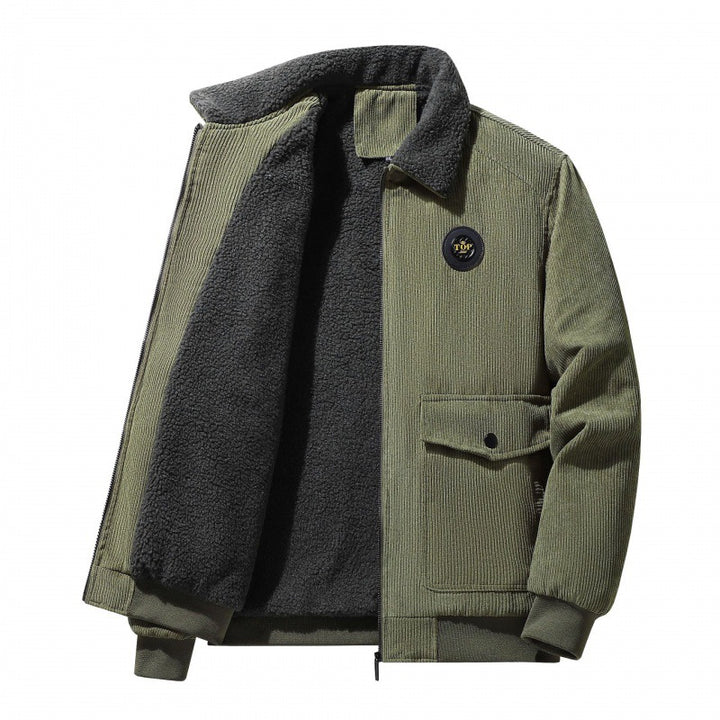 Herren nan Cordjacke im Bomberstil mit Teddykragen, aufgesetzten Klappentaschen und geripptem Saum Drune