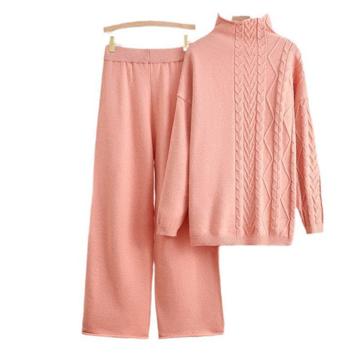 Damen gemütliches Strick-Loungewear-Set mit hochgeschlossenem Kragen Drune