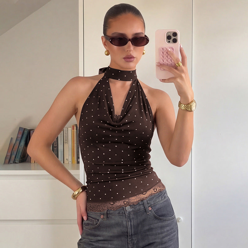 Damen Figurnahes Haltertop mit verspieltem Punktedesign Drune