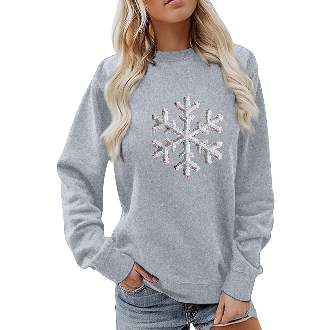 Damen Sweatshirt mit funkelndem Schneeflockenmotiv und lässigem Schnitt Drune