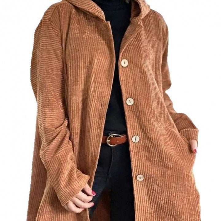 Damen Kuschelige Cordjacke mit Kapuze und Knopfverschluss Drune