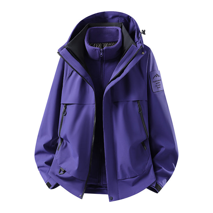 Herren modulare wasserdichte Outdoorjacke mit herausnehmbarer Fleece-Innenjacke, Kapuze und Reißverschlusstaschen Drune
